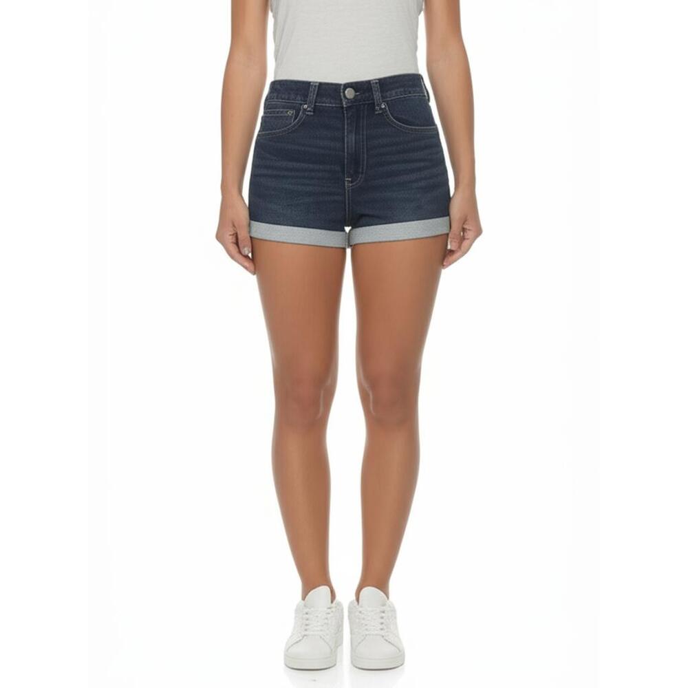 Aeropostale Womens Dark Wash High Rise Midi Jean Shorts Flex Stretch